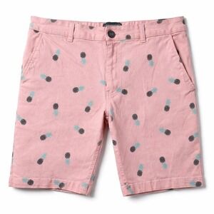 KNICKERBOCKER Vintage Flex All-Over Pineapple Print Chino Short Sz 34 Pink Fruit